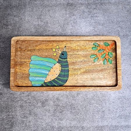 Handcrafted Mango Wood Peacock Hand Painted Tray